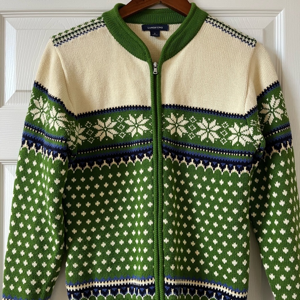 Land’s End Girls Fair Isle Full Zip Sweater, Sz: 16 (XL)